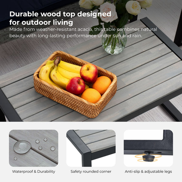 English Elm 4-Piece Patio Set with Acacia Wood Table, Light Gray Rattan & Blue Cushions — Durable, Weather-Resistant Seating for Balcony W2391P265430