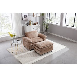 English Elm Accent Chair With Ottoman - Luxurious Chenille Oversized Sofa, Comfy Lounge Seat For Any Space W2100S00178