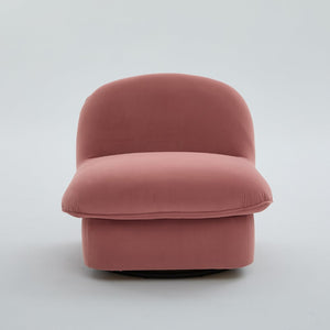 English Elm Swivel Accent Chair Plush Velvet Pumpkin Barrel Silhouette with 360 Degree Metal Base Coral W3244P392749