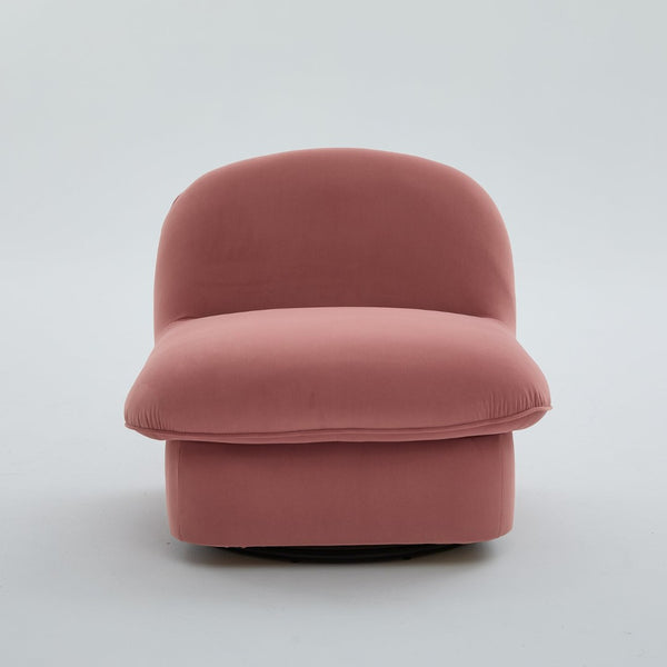 English Elm Swivel Accent Chair Plush Velvet Pumpkin Barrel Silhouette with 360 Degree Metal Base Coral W3244P392749