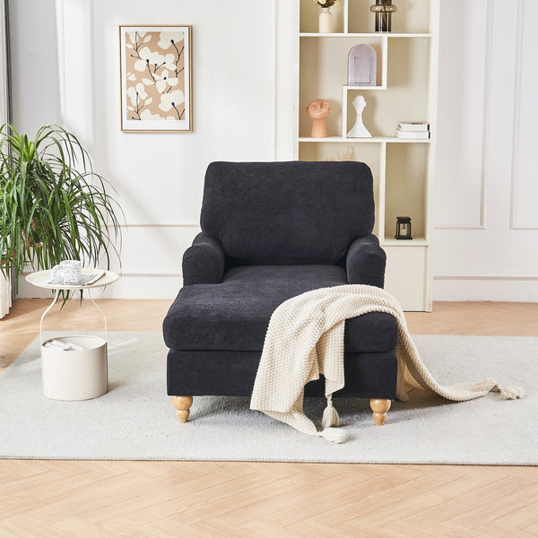 English Elm Modern Mid-Century Oversized Chaise Lounger Sofa Bed with Solid Wood Legs, Deep Seat Comfort Sleeper Black W2363S00068