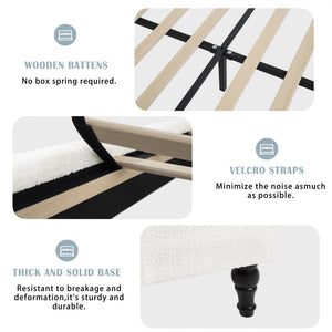 English Elm Queen Plush Upholstered Bed Frame with 55.5" High Headboard, Bouclé Style, 12-Slat Support, 1000lb Capacity White 64.96 L x 31.5 W x 8.07 H W1716P335676