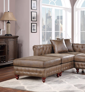 English Elm Dark Coffee Breathable Leatherette 3-Piece Sectional Set With Reversible Loveseats & Ottoman Comfort B011S01329