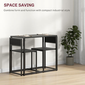 English Elm Homcom Industrial 3 Piece Dining Set Steel Legs Mdf Top Compact Kitchen Seating Black W2225P229082