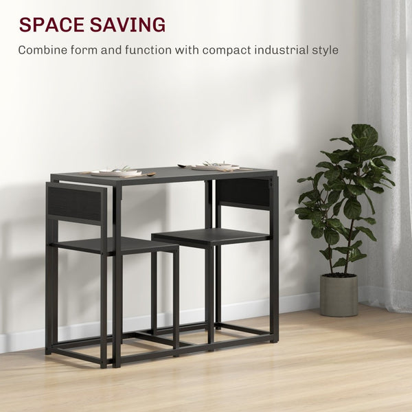 English Elm Homcom Industrial 3 Piece Dining Set Steel Legs Mdf Top Compact Kitchen Seating Black W2225P229082