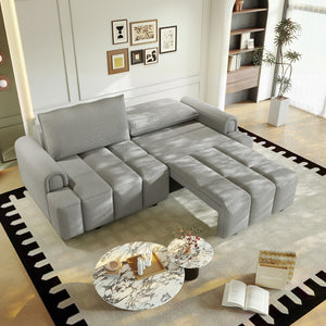 English Elm 90.2" Plush Teddy Fabric Convertible Sleeper Sofa with Hidden Storage for Living Room Light Grey W1885S00312