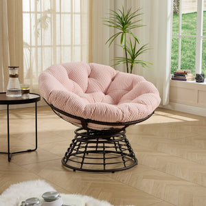 English Elm Comfortable Swivel Papasan Chair Pe Rattan Bowl Seat with Plush Corduroy Cushion W640P443558