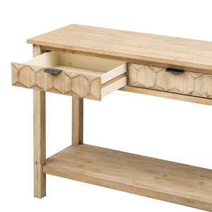 English Elm U_Style 60" Modern Fir Veneer Entryway Table With Honeycomb Drawers & Solid Legs For Versatile Style N711P230811O-GIGA