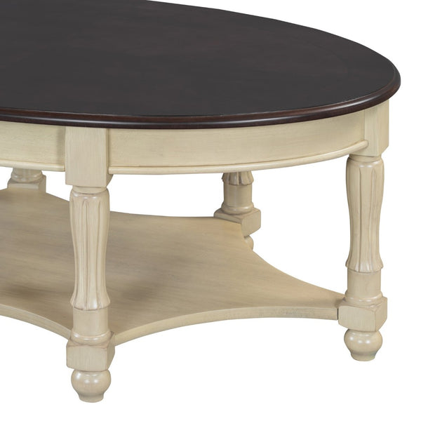 English Elm Vintage Oval Coffee Table With Drawer & Storage Shelf - French Country Charm For Living Rooms N735P277388K-GIGA