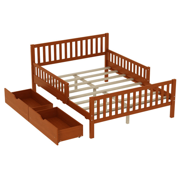 English Elm Full Wood Platform Bed with Headboard, Guardrails & Underbed Storage Drawers – Sturdy Pine Frame, 450LB Capacity Walnut 78.25 L x 18.5 W x 6 H N733P172700D