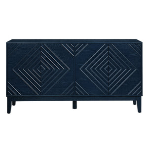 English Elm 60.5'' Buffet Cabinet with Fluted Geometric Doors, Mid-Century Sideboard with Adjustable Shelves & Outlet Holes Bear,Blue W1801P288507