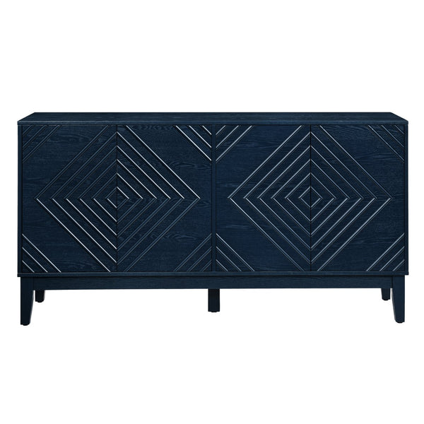 English Elm 60.5'' Buffet Cabinet with Fluted Geometric Doors, Mid-Century Sideboard with Adjustable Shelves & Outlet Holes Bear,Blue W1801P288507