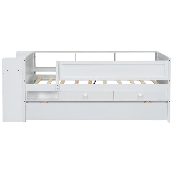 English Elm Multi-functional Twin Daybed with Trundle Desk Usb Charging Pine Wood Storage GX000462AAK