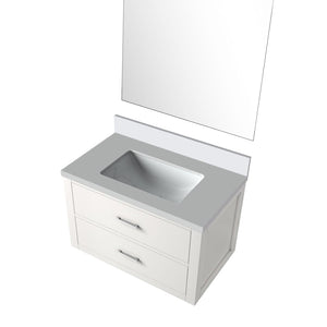 English Elm White Single Bath Vanity Set With Quartz Countertop & Frameless Mirror - Elegant Space Saver Design B2731S01423-GIGA