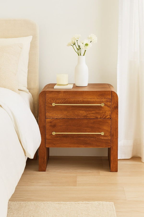 English Elm Solid Oak Two Drawer Unit Hand Distressed Tiger Finish Rustic Farmhouse Storage B182P372168