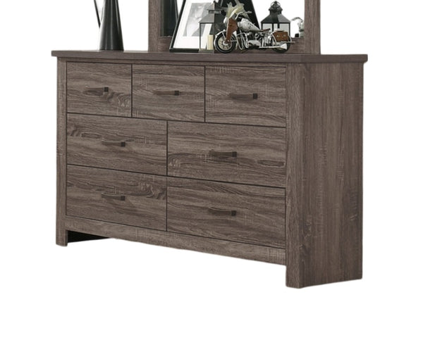 English Elm Natural Retro-Modern Wooden Dresser with Tapered Legs, Weathered Grey-Brown Finish & Black Grooves Natural 62 L x 21 W x 5 H B011P193966