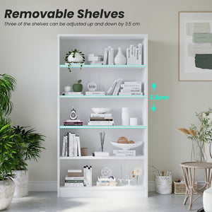 English Elm 5 Shelf Tall White Wood Bookcase with Adjustable Shelves for Bedroom or Office T3623P437039