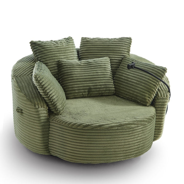 English Elm Swivel Barrel Accent Chair Chenille Tufted Round Club Seat for Living Room Lounge Green N719S002320F