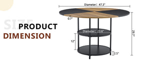English Elm 47.3-inch Round Dining Table Geometric Wood Black Mdf Top with Built-in Storage Shelf W1151P268732