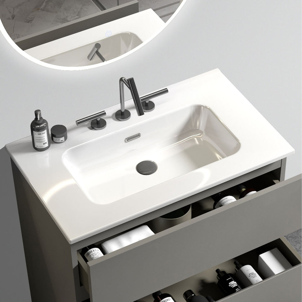 English Elm BB0930Y331, Glossy White Ceramic Integrated Basin with 3 Faucet Holes — Sleek, Durable, Easy-Clean Finish W1865P164391