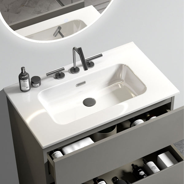 English Elm BB0930Y331, Glossy White Ceramic Integrated Basin with 3 Faucet Holes — Sleek, Durable, Easy-Clean Finish W1865P164391