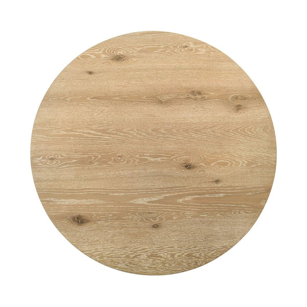 English Elm 47"W Rustic Round Dining Table with Distressed Oak Top & Industrial Metal Base for Entertaining B016S00039