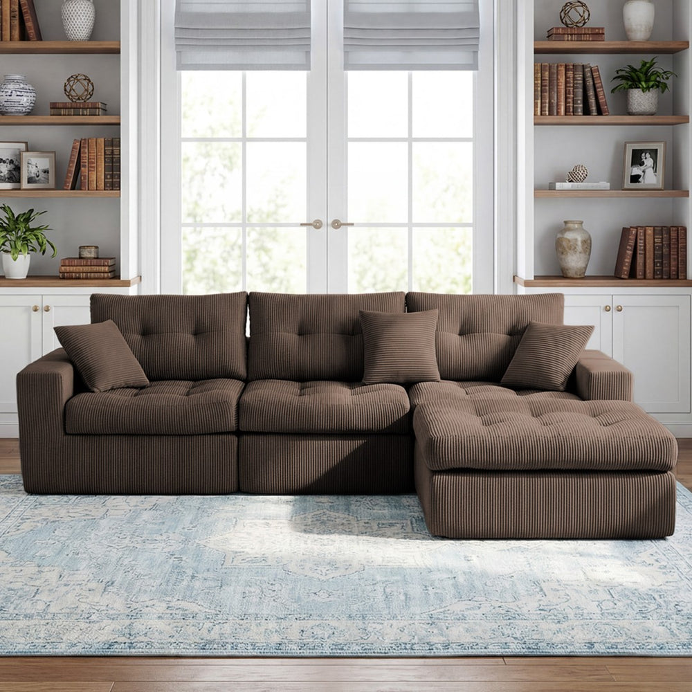 English Elm Corduroy L-shaped Sectional Sleeper Sofa No Assembly Needed for Apartments W5532S00030
