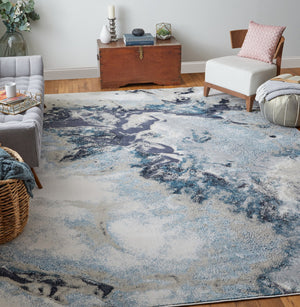 Feizy Rugs Astra Abstract Watercolor Rug – Elevate Your Space With Luxurious Metallic Designs And Soft Texture Blue,Gray,Ivory Polyester,Polypropylene Ara39l4fgrynvyf00