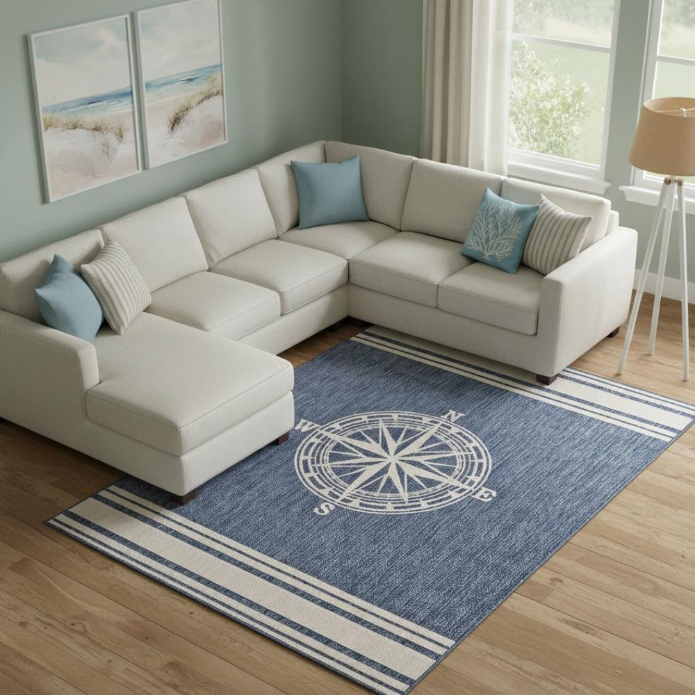 HomeRoots 4' Gray and Blue Floral Area Rug - Coastal Elegance with Low Pile Design for Any Room's Charm 719014