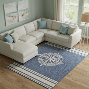 HomeRoots 4' Gray and Blue Floral Area Rug - Coastal Elegance with Low Pile Design for Any Room's Charm 719014