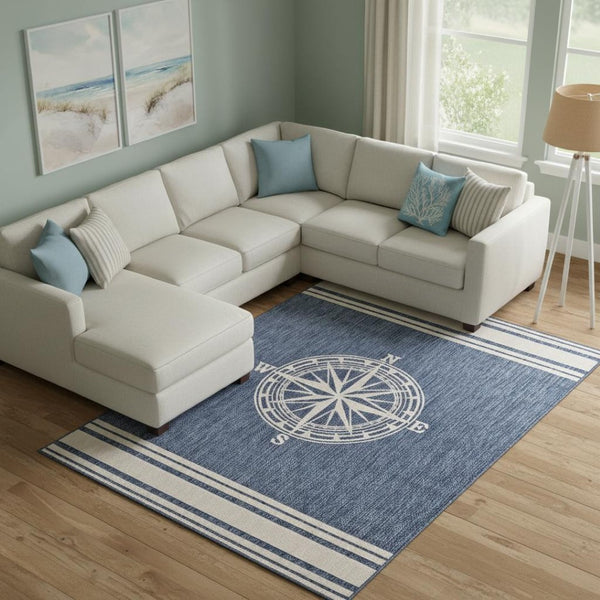 HomeRoots 4' Gray and Blue Floral Area Rug - Coastal Elegance with Low Pile Design for Any Room's Charm 719014