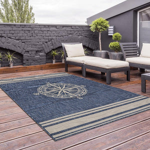 HomeRoots 4' Gray and Blue Floral Area Rug - Coastal Elegance with Low Pile Design for Any Room's Charm 719014