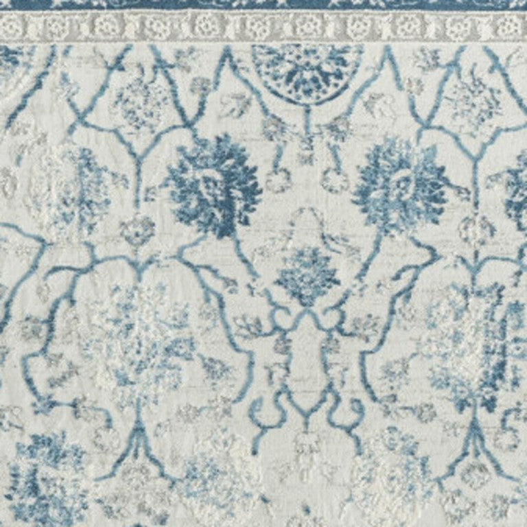 HomeRoots 9x12 Floral Area Rug Gray Blue Traditional Polyester Living Room Bedroom Floor 719013