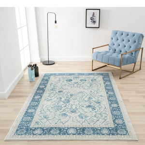 HomeRoots 6' Gray And Blue Floral Runner Rug - Elegant, Durable Design for Hallways, Kitchens & High-Traffic Areas 719015