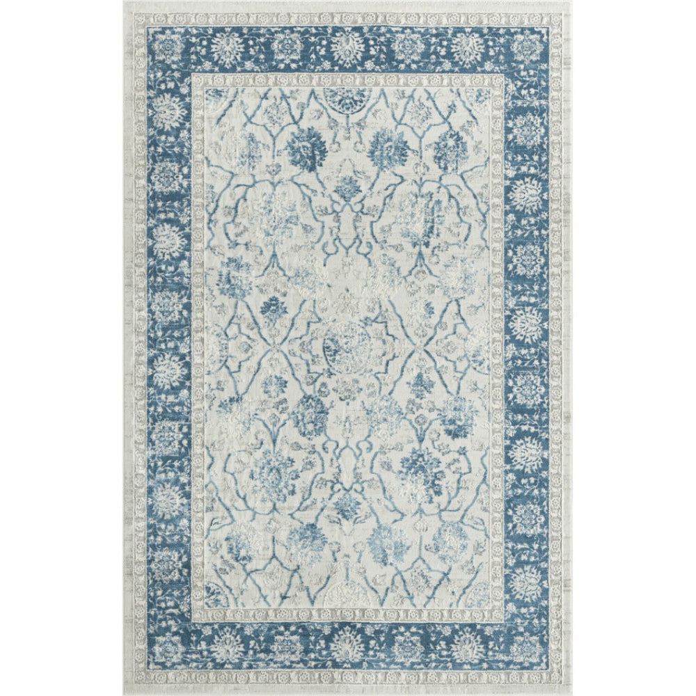 HomeRoots 6' Gray And Blue Floral Runner Rug - Elegant, Durable Design for Hallways, Kitchens & High-Traffic Areas 719015