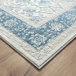 HomeRoots 6' Gray And Blue Floral Runner Rug - Elegant, Durable Design for Hallways, Kitchens & High-Traffic Areas 719015