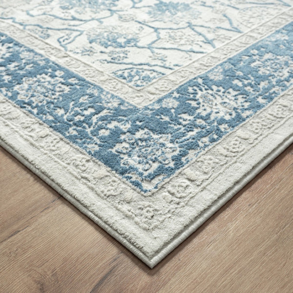 HomeRoots 6' Gray And Blue Floral Runner Rug - Elegant, Durable Design for Hallways, Kitchens & High-Traffic Areas 719015