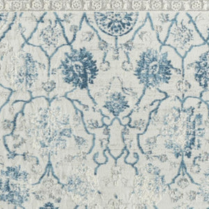 HomeRoots 6' Gray And Blue Floral Runner Rug - Elegant, Durable Design for Hallways, Kitchens & High-Traffic Areas 719015