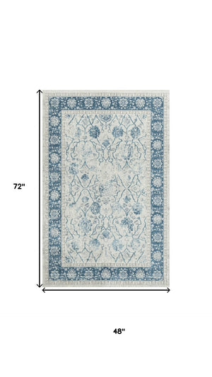 HomeRoots 6' Gray And Blue Floral Runner Rug - Elegant, Durable Design for Hallways, Kitchens & High-Traffic Areas 719015