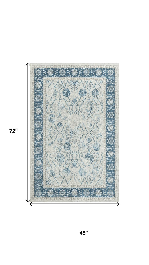 HomeRoots 6' Gray And Blue Floral Runner Rug - Elegant, Durable Design for Hallways, Kitchens & High-Traffic Areas 719015