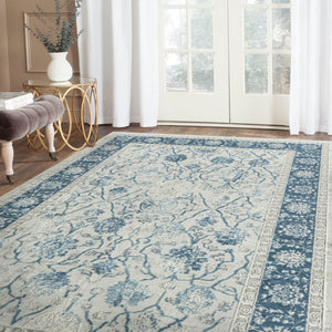 HomeRoots 6' Gray And Blue Floral Runner Rug - Elegant, Durable Design for Hallways, Kitchens & High-Traffic Areas 719015