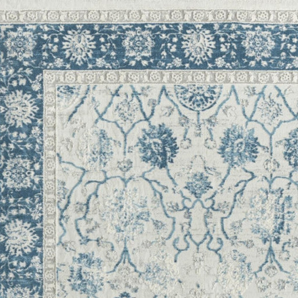 HomeRoots 6' Gray And Blue Floral Runner Rug - Elegant, Durable Design for Hallways, Kitchens & High-Traffic Areas 719015