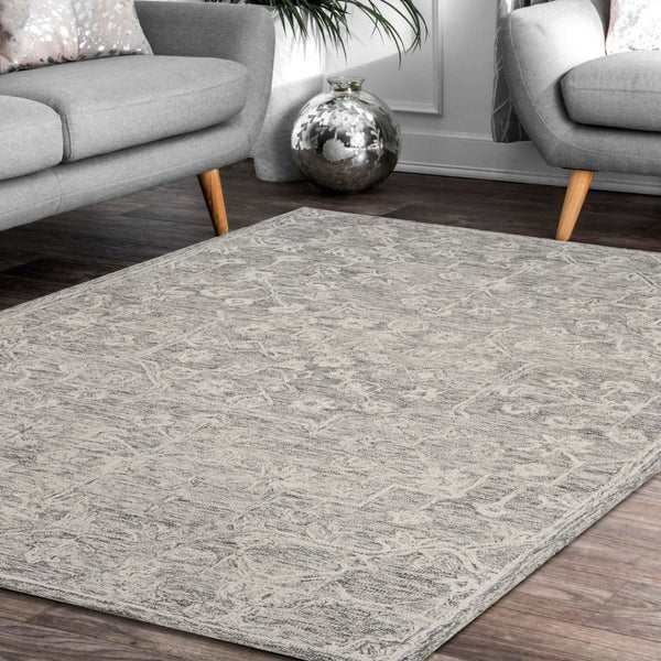 HomeRoots 8' Hand-Tufted Wool Area Rug in Green and Ivory Floral Design - Cozy, Durable, and Unique Home Accent 719024