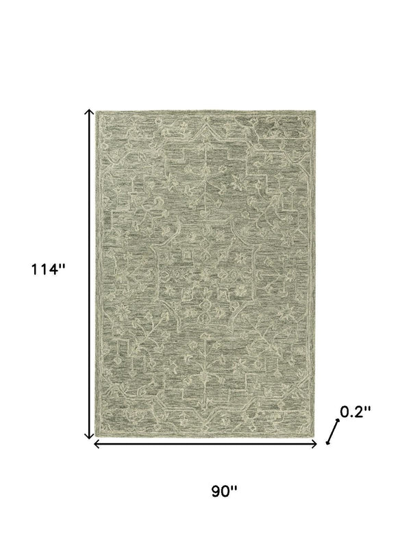 HomeRoots 5' X 8' Hand-Tufted Green and Ivory Floral Wool Area Rug - Timeless Charm for Any Space! 719025