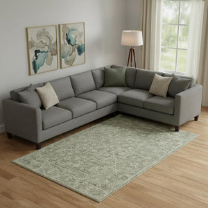 HomeRoots 5' X 8' Hand-Tufted Green and Ivory Floral Wool Area Rug - Timeless Charm for Any Space! 719025