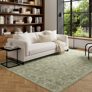HomeRoots 5' X 8' Hand-Tufted Green and Ivory Floral Wool Area Rug - Timeless Charm for Any Space! 719025