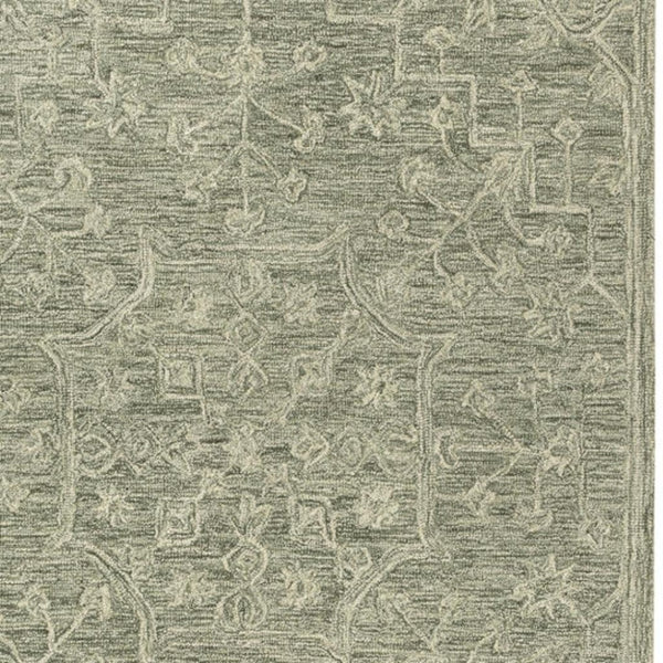HomeRoots 5' X 8' Hand-Tufted Green and Ivory Floral Wool Area Rug - Timeless Charm for Any Space! 719025