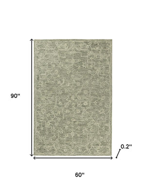 HomeRoots 5' Hand-Tufted Wool Floral Round Rug in Green and Ivory – Timeless Charm for Any Space! 719026