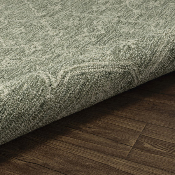 HomeRoots 8' Hand-Tufted Wool Runner Rug with Green and Ivory Floral Design – Perfect for Stylish Hallways 719027