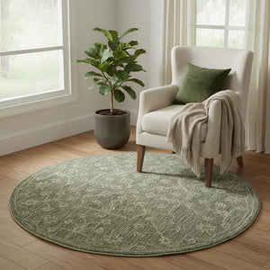 HomeRoots 8' Hand-Tufted Wool Runner Rug with Green and Ivory Floral Design – Perfect for Stylish Hallways 719027